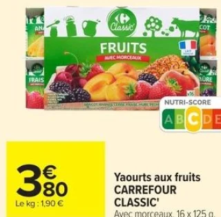 Yaourts aux fruits CARREFOUR CLASSIC'