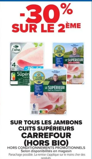 Jambons cuits supérieurs Carrefour