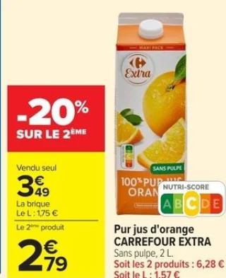 Pur jus d'orange CARREFOUR EXTRA