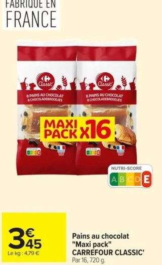 Pains au chocolat "Maxi pack" CARRFOUR CLASSIC