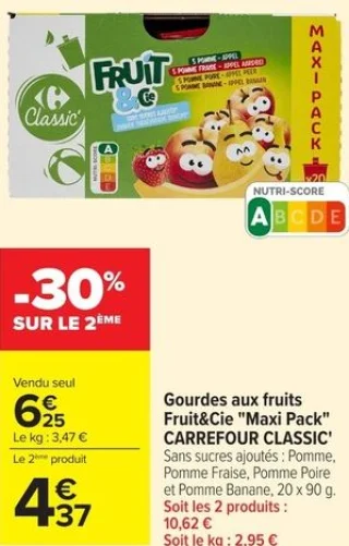 Gourdes aux fruits Fruit&Cie "Maxi Pack" Carrefour Classic