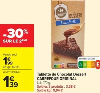Tablette de Chocolat Dessert CARREFOUR ORIGINAL Lait
