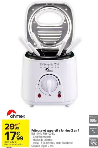 Friteuse et appareil à fondue 2 en 1 Ohmex