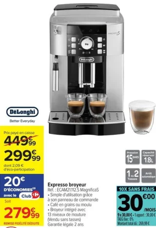Expresso broyeur DeLonghi ECAM21.112.S MagnificaS