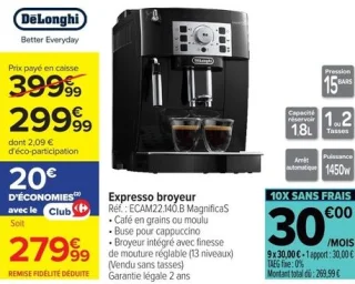 Expresso broyeur DeLonghi ECAM22.140.B MagnificaS