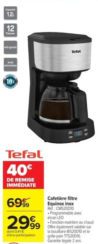 Cafetière filtre Equinox inox Tefal CM520D10