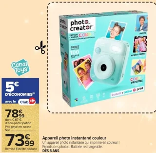 Appareil photo instantané couleur Photo Creator Canal Toys
