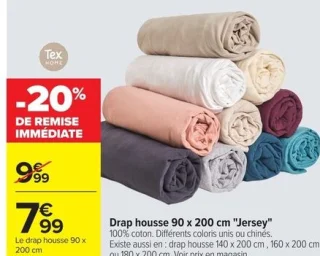 Drap housse 90 x 200 cm "Jersey" Tex Home