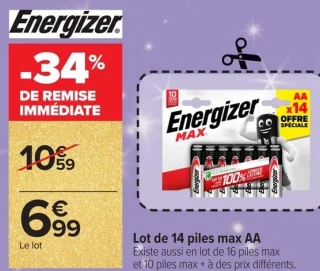 Lot de 14 piles max AA Energizer