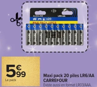 Maxi pack 20 piles LR6/AA CARREFOUR