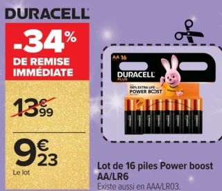 Lot de 16 piles Power boost AA/LR6 Duracell
