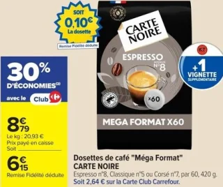 Dosettes de café "Méga Format" CARTE NOIRE Espresso n°8, Classique n°5 ou Corsé n°7