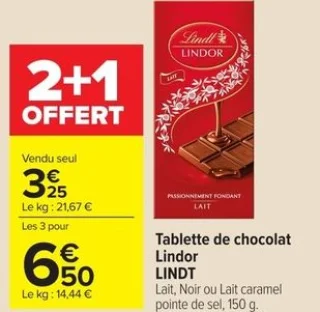 Tablette de chocolat Lindor LINDT