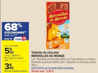 Tablette de chocolat MERVEILLES DU MONDE