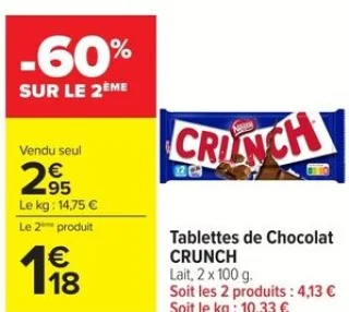 Tablettes de Chocolat CRUNCH Lait