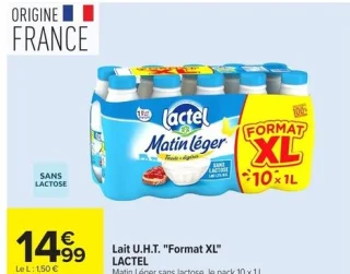 Lait U.H.T. "Format XL" Matin Léger sans lactose Lactel