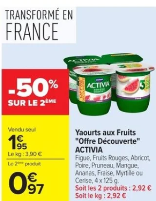Yaourts aux Fruits "Offre Découverte" ACTIVIA