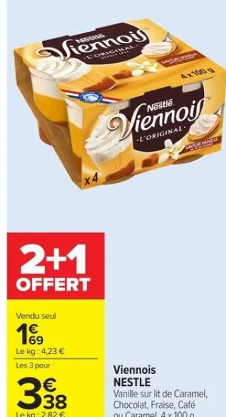Viennois NESTLE Vanille sur lit de Caramel, Chocolat, Fraise, Café ou Caramel