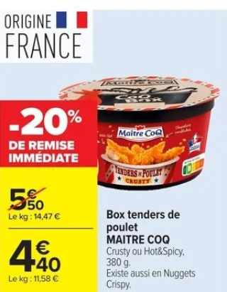 Box tenders de poulet MAÎTRE COQ Crusty ou Hot&Spicy