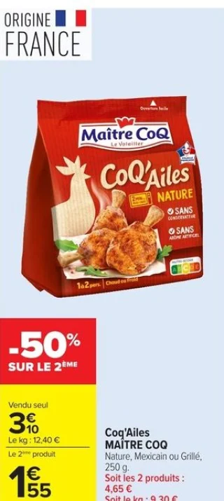 Coq'Ailes MAÎTRE COQ Nature, Mexicain ou Grillé