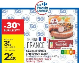Saucisses fumées CARREFOUR EXTRA