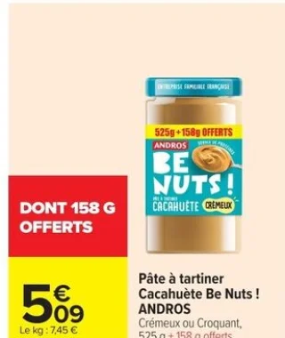 Pâte à tartiner Cacahuète Be Nuts ! ANDROS
