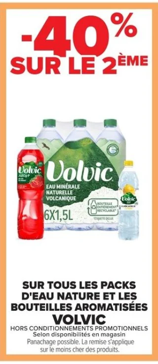 Packs d'eau nature et les bouteilles aromatisées Volvic