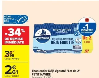 Thon entier Déjà égoutté "Lot de 2" PETIT NAVIRE