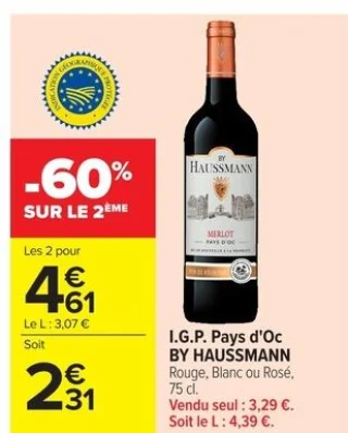I.G.P. Pays d'Oc BY HAUSSMANN Rouge, Blanc ou Rosé