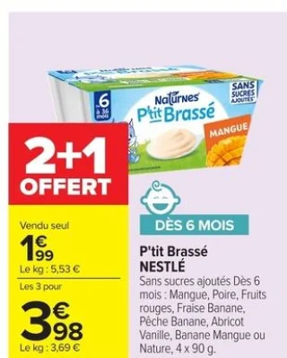 P'tit Brassé NESTLÉ Sans sucres ajoutés