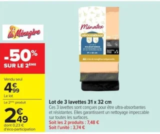 Lot de 3 lavettes 31 x 32 cm Ménatex