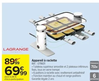 Appareil à raclette Lagrange 079601