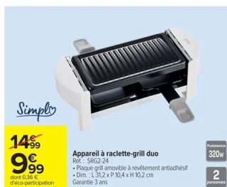 Appareil à raclette-grill duo Simply SRG2-24