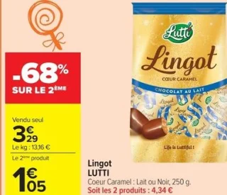 Lingot LUTTI Coeur Caramel : Lait ou Noir