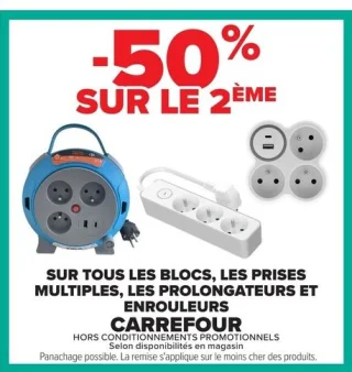 Blocs, prises multiples, prolongateurs et enrouleurs Carrefour