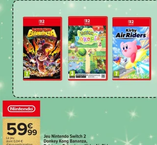 Jeu Nintendo Switch 2 Donkey Kong Bananza, Pokémon Pokopia ou Kirby Air Riders