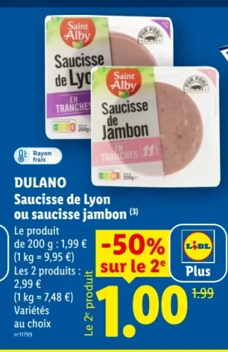 Dulano Saucisse de Lyon ou saucisse jambon
