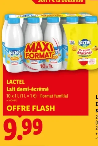 LACTEL Lait demi-écrémé Format familial