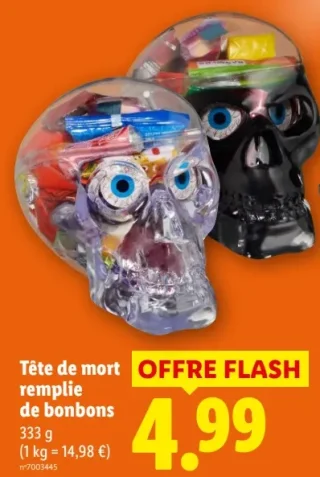 Tête de mort remplie de bonbons