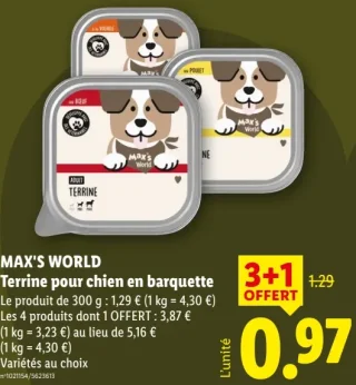 MAX'S WORLD Terrine pour chien en barquette