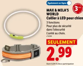 MAX & MILA'S WORLD Collier à LED pour chien