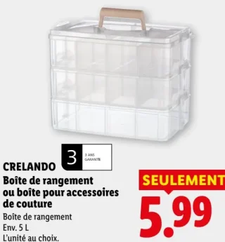CRELANDO Boîte de rangement ou boîte pour accessoires de couture