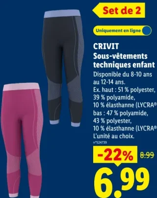 CRIVIT Sous-vêtements techniques enfant Set de 2