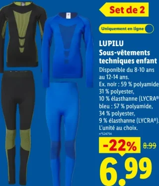 LUPILU Sous-vêtements techniques enfant Set de 2