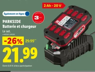 PARKSIDE Batterie et chargeur 2 Ah - 20 V