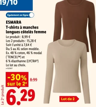 ESMARA T-shirts à manches longues côtelés femme
