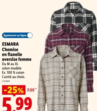 ESMARA Chemise en flanelle oversize femme