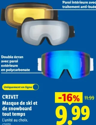 CRIVIT Masque de ski et de snowboard tout temps