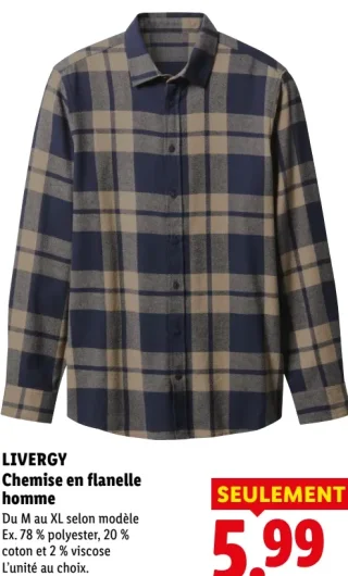 LIVERGY Chemise en flanelle homme
