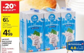 Lait U.H.T. demi-écrémé CARREFOUR CLASSIC'